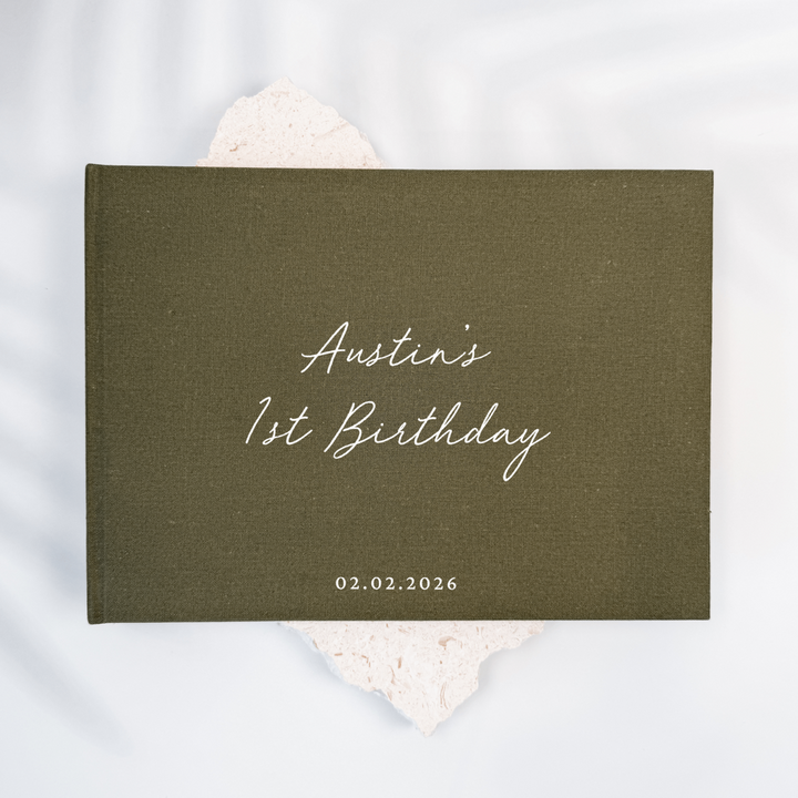 Custom Baby Guest Book - Linen Landscape D55