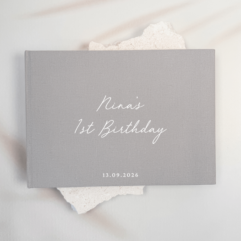 Custom Baby Guest Book - Linen Landscape D55
