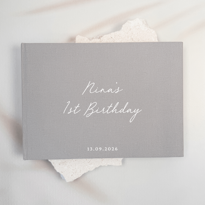Custom Baby Guest Book - Linen Landscape D55