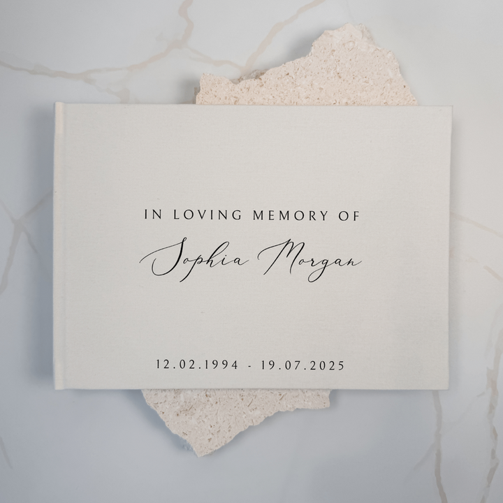 Custom Memorial Guest Book - Linen Landscape D60