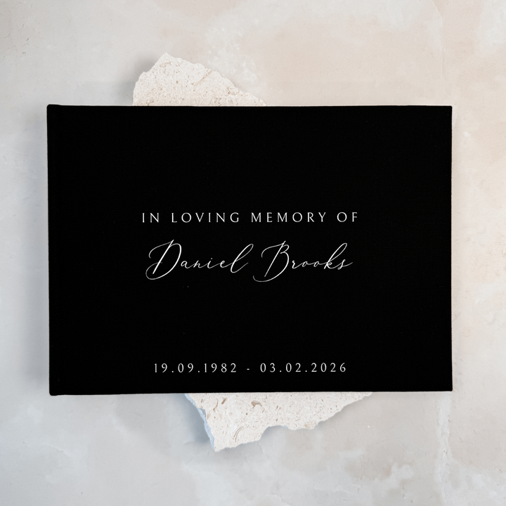 Custom Memorial Guest Book - Linen Landscape D60