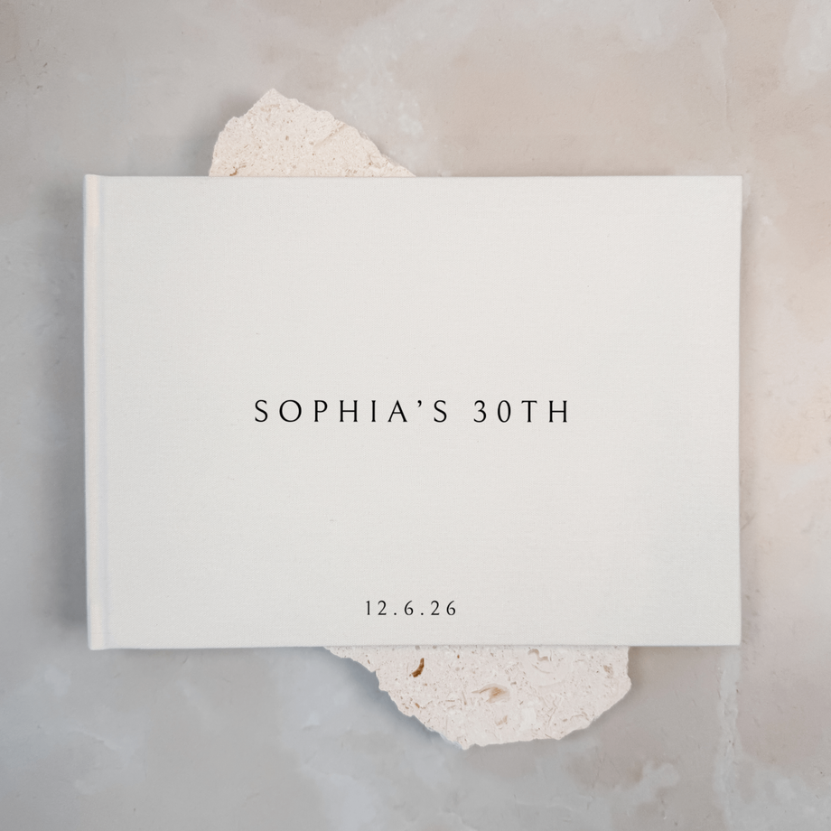 Custom Birthday Guest Book - Linen Landscape D70