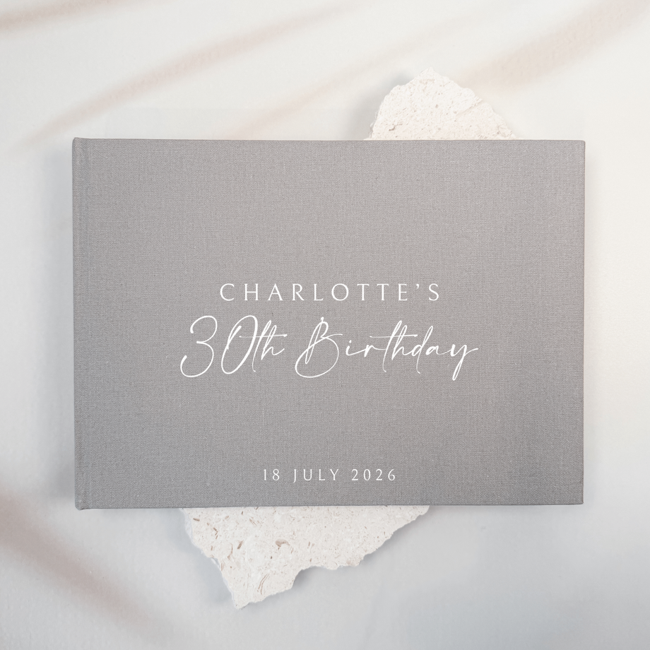Custom Birthday Guest Book - Linen Landscape D71