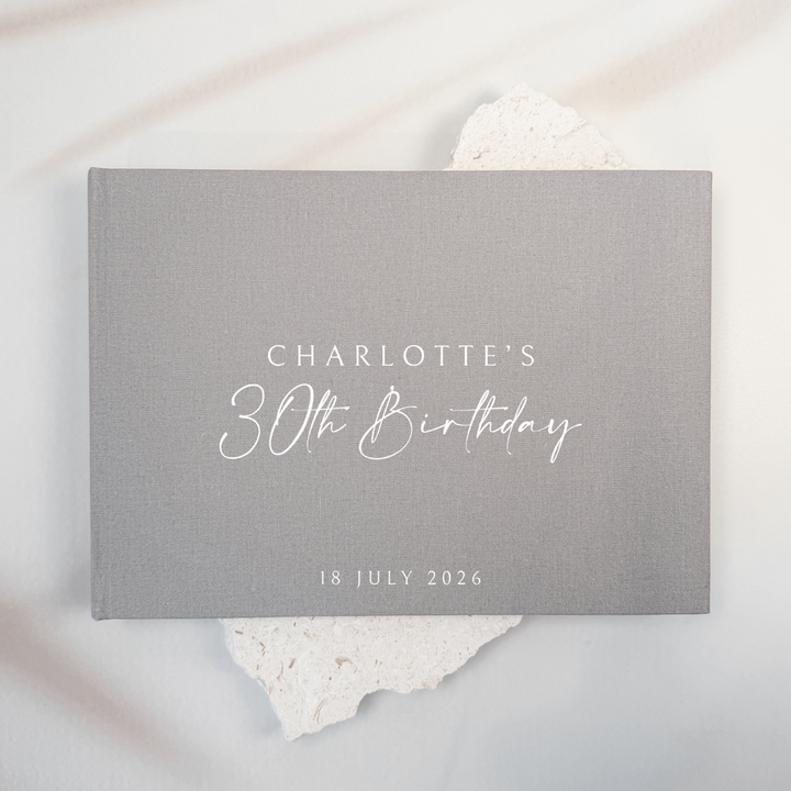 Custom Birthday Guest Book - Linen Landscape D71