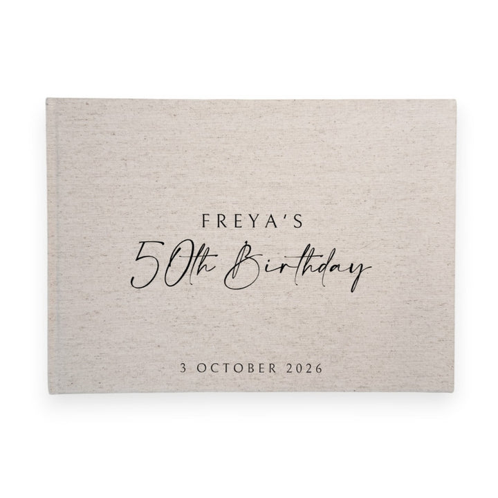 Custom Birthday Guest Book - Linen Landscape D71