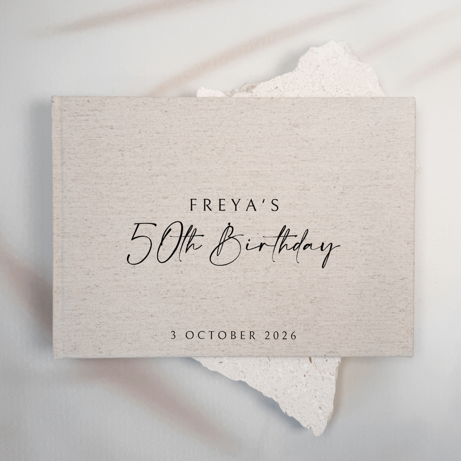 Custom Birthday Guest Book - Linen Landscape D71
