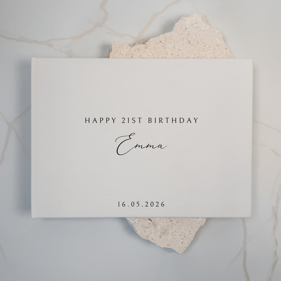 Custom Birthday Guest Book - Linen Landscape D72