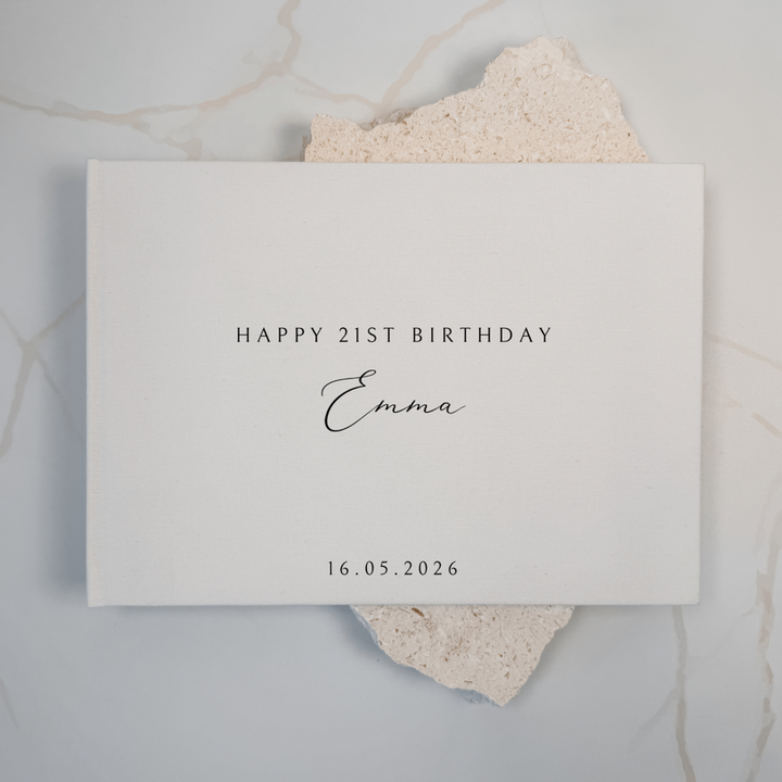 Custom Birthday Guest Book - Linen Landscape D72