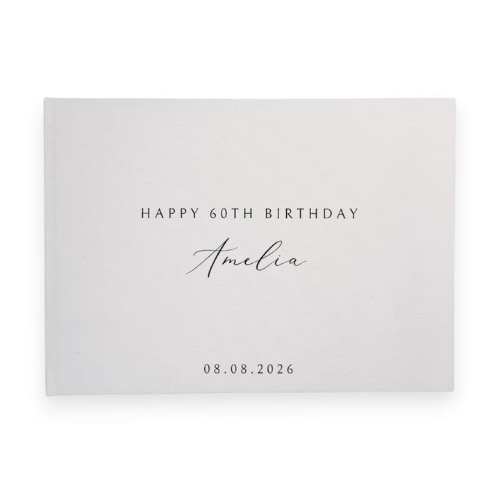 Custom Birthday Guest Book - Linen Landscape D72