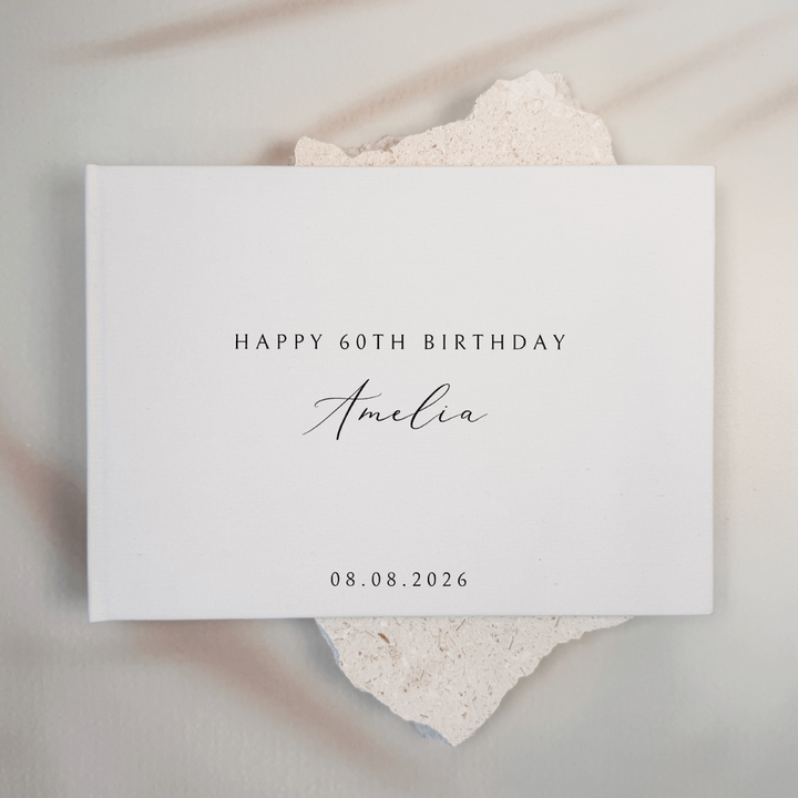 Custom Birthday Guest Book - Linen Landscape D72