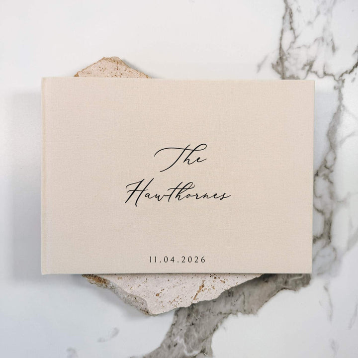 Custom Wedding Guest Book - Linen Landscape D17