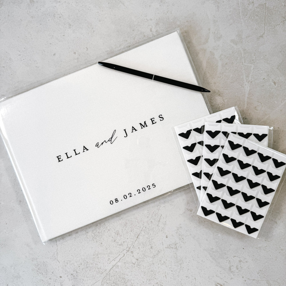 Landscape Wedding Guest Book Bundle - Custom A4 Linen Keepsake with Pen & PVC Cover