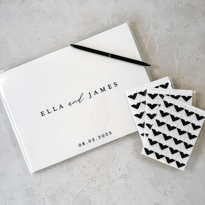 Landscape Wedding Guest Book Bundle - Custom A4 Linen Keepsake with Pen & PVC Cover