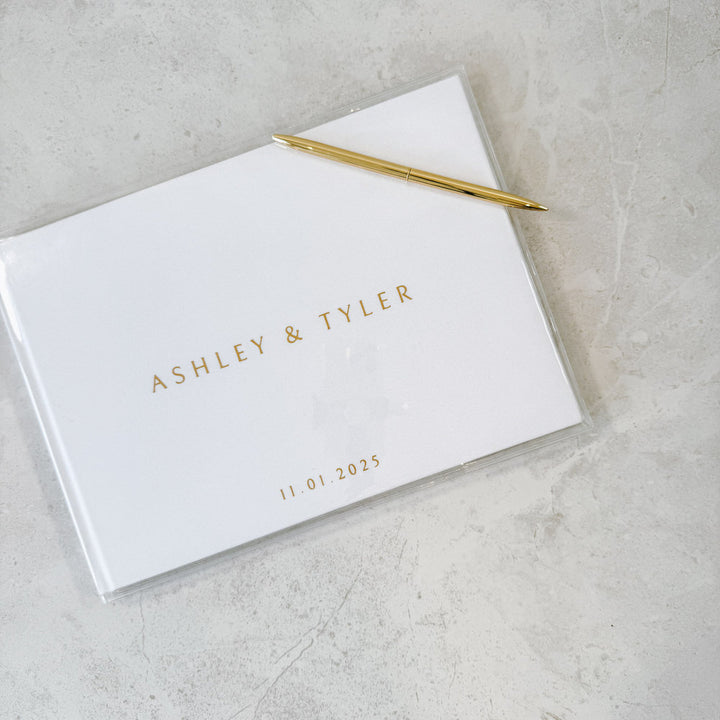 Landscape Wedding Guest Book Bundle - Custom A4 Linen Keepsake with Pen & PVC Cover